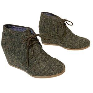 TOMS Desert Wedge Lace-Up Booties Womens Size 8 Gray Detective Mystery Fall Shoe